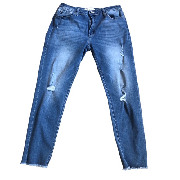 Kancan Rae hem mid rise light wash skinny jeans Sz 32 - Picture 1 of 5